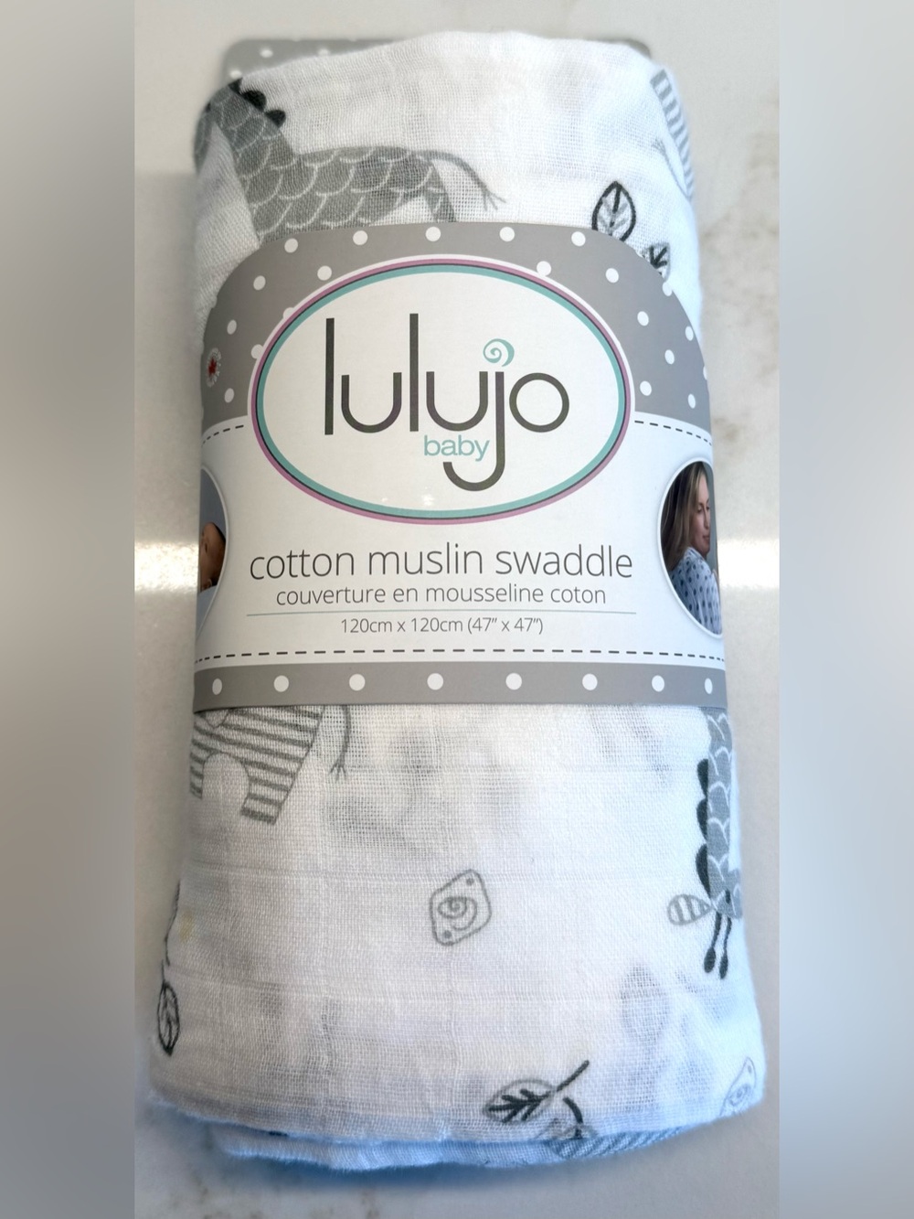 Lulujo Baby Muslin Swaddle Blanket 47x47 Afrique Safari Animals NIP